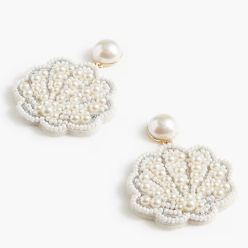 J.Crew Pearl Beaded Seashell Statement Earrings, White